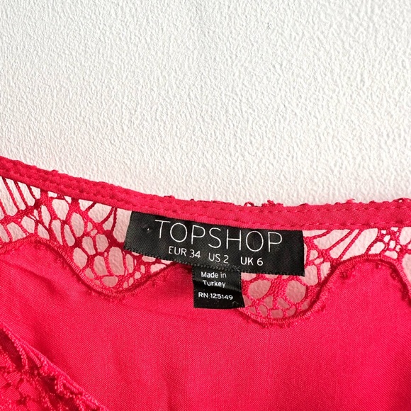 Topshop Bright Red Lace Mini Slip Dress with Fabric Buttons - size 2 - Picture 6 of 7